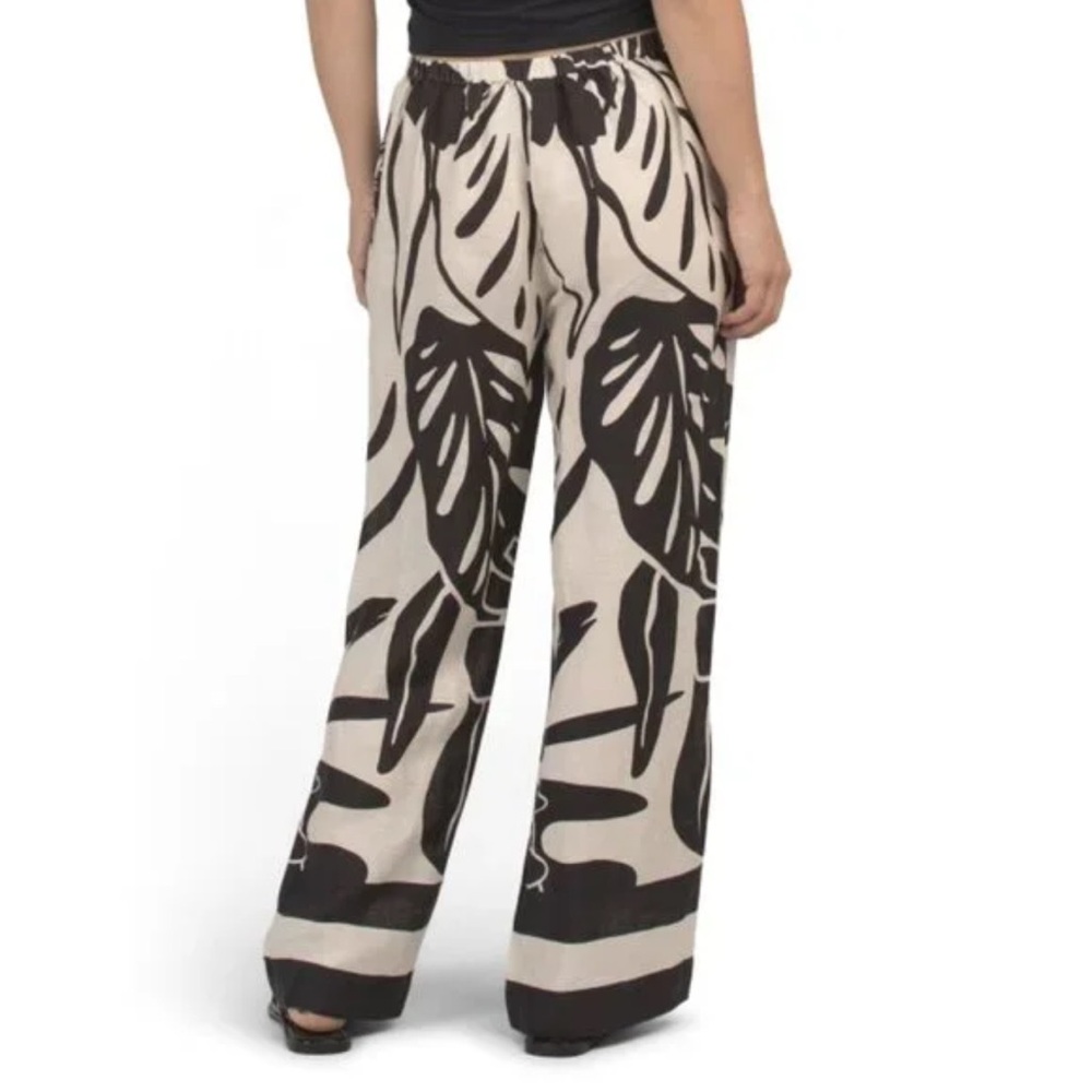 Magaschoni Linen Tropical Palm Print Wide-Leg Pants (Size M) — New Without Tags - Picture 2 of 8